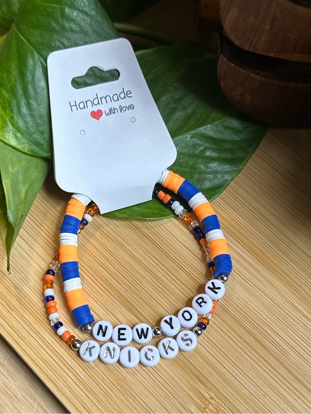 🏀 2-Piece New York Knicks Stretchy Bracelet‎ Set | Handmade | Beaded